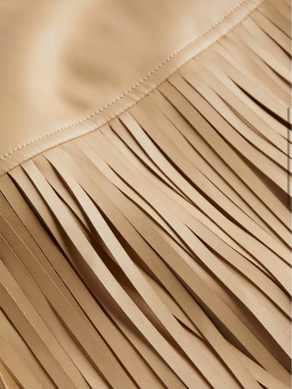 L'AGENCE Tan Faux Leather Fringe Midi Skirt - Picture 4 of 12